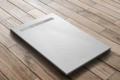 U-tile Receveur de douche blanc 150 x 100 cm haute densité aspect ardoise - grille caniveau