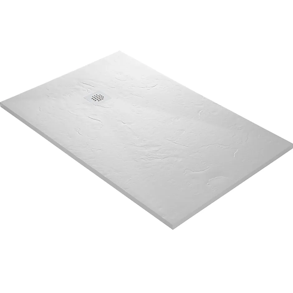U-tile Receveur de douche blanc 160 x 90 cm haute densité aspect ardoise - grille carrée excentrée* Receveur De Douche