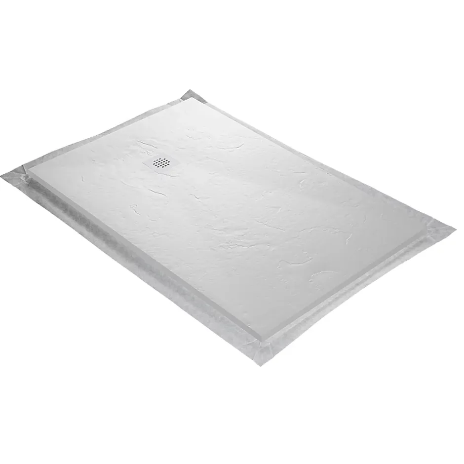 U-tile Receveur de douche blanc 160 x 90 cm haute densité aspect ardoise - grille carrée excentrée* Receveur De Douche