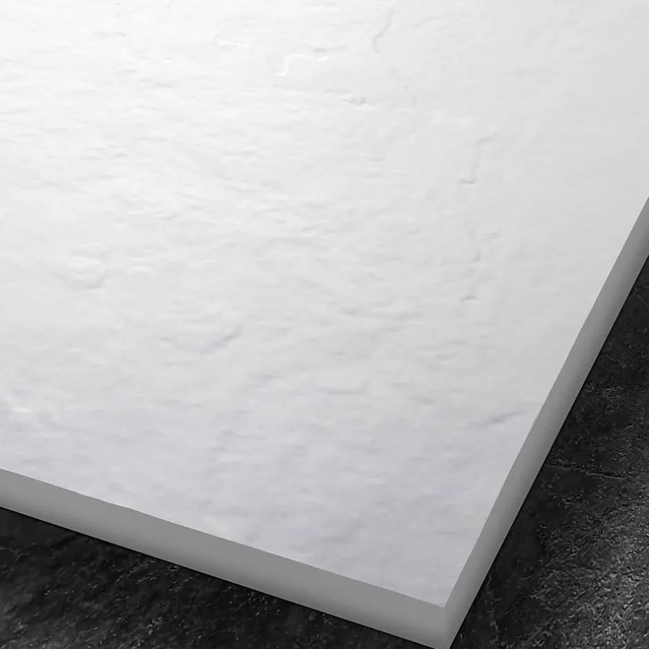 U-tile Receveur de douche blanc 160 x 90 cm haute densité aspect ardoise - grille carrée excentrée* Receveur De Douche