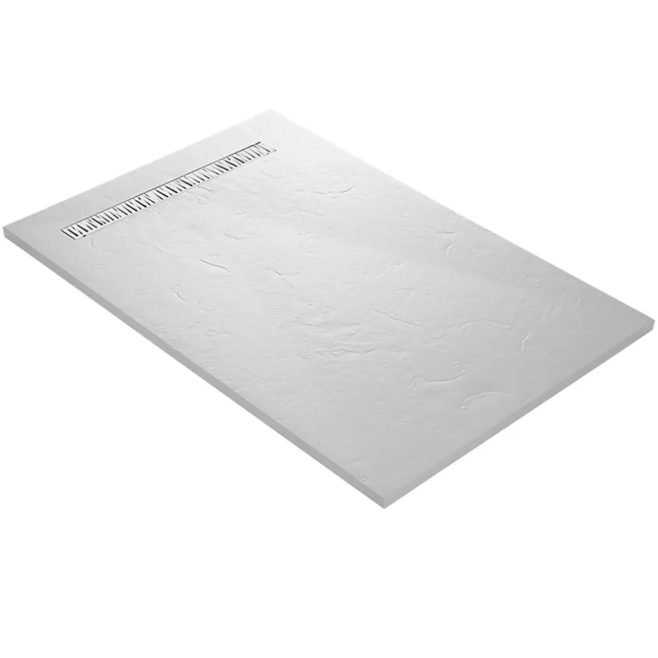 U-tile Receveur de douche blanc 200 x 100 cm haute densité aspect ardoise - grille caniveau* Receveur De Douche