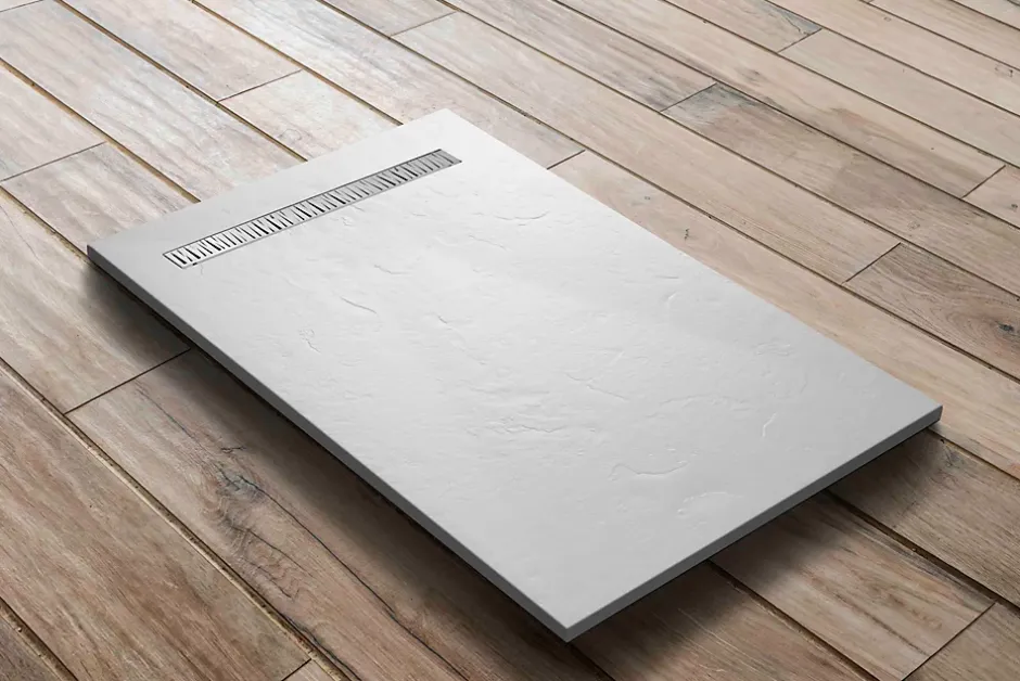 U-tile Receveur de douche blanc 200 x 100 cm haute densité aspect ardoise - grille caniveau* Receveur De Douche