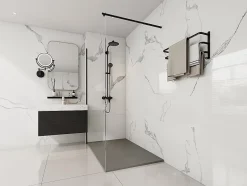 Vente-unique Receveur de douche extra plat à poser ou à encastrer recoupable en résine SMC avec siphon - Gris - 140 x 90 cm - MIRNOSA
