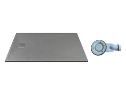 Vente-unique Receveur de douche extra plat à poser ou à encastrer recoupable en résine SMC avec siphon - Gris - 140 x 90 cm - MIRNOSA