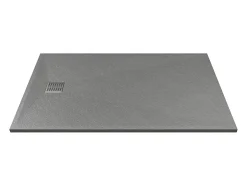 Vente-unique Receveur de douche extra plat à poser ou à encastrer recoupable en résine SMC avec siphon - Gris - 140 x 90 cm - MIRNOSA