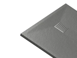 Vente-unique Receveur de douche extra plat à poser ou à encastrer recoupable en résine SMC avec siphon - Gris - 140 x 90 cm - MIRNOSA