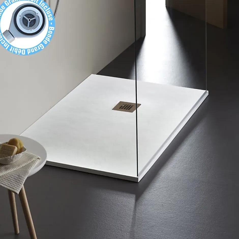 Planète Bain Receveur de douche extra plat à poser 80x120 Design reflet ardoisé Blanc