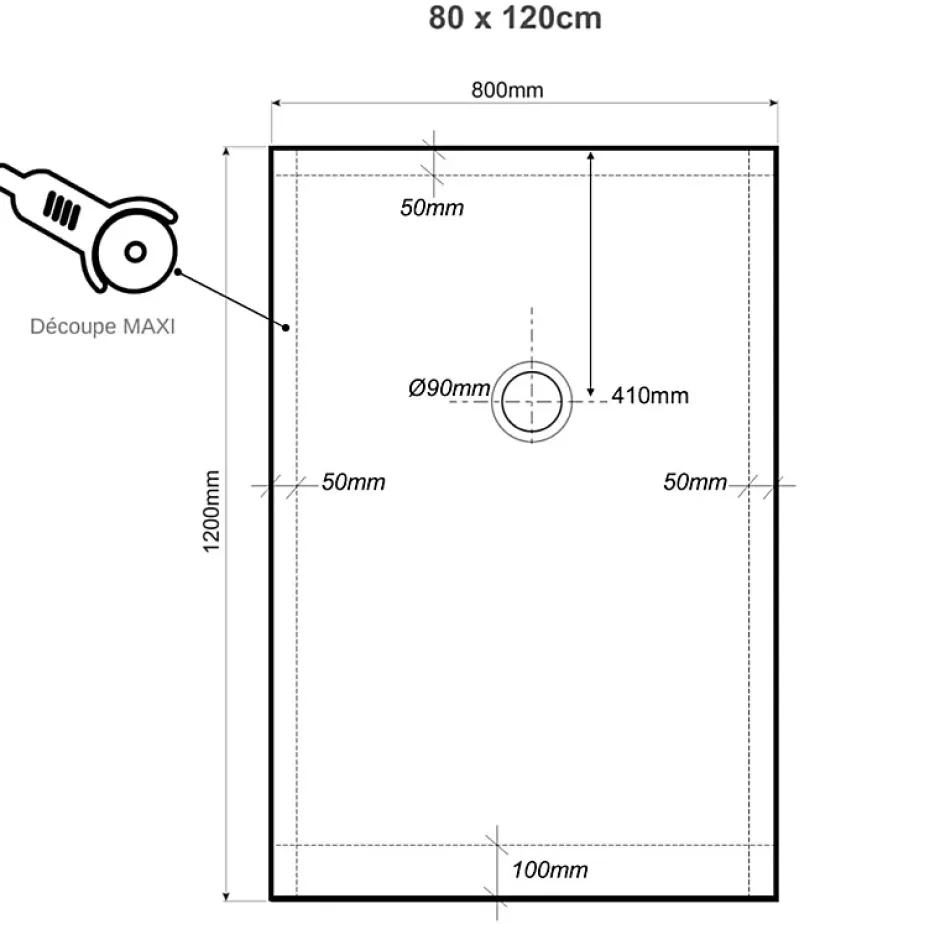 Planète Bain Receveur de douche extra plat à poser 80x120 Design reflet ardoisé Blanc