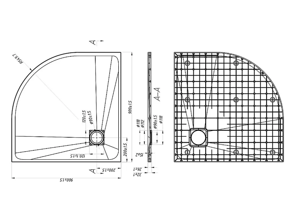 Vente-unique Receveur de douche extra plat à poser ou à encastrer recoupable en résine SMC en quart de cercle - Blanc - 90 x 90 cm - SYFORSA