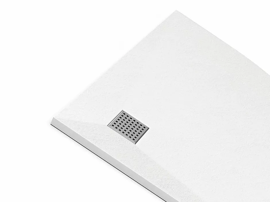 Vente-unique Receveur de douche extra plat à poser ou à encastrer recoupable en résine SMC en quart de cercle avec siphon - Blanc - 90 x 90 cm* Receveur De Douche