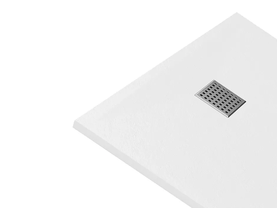 Vente-unique Receveur de douche extra plat à poser ou à encastrer recoupable en résine SMC avec siphon - Blanc - 120 x 90 cm - MIRNOSA