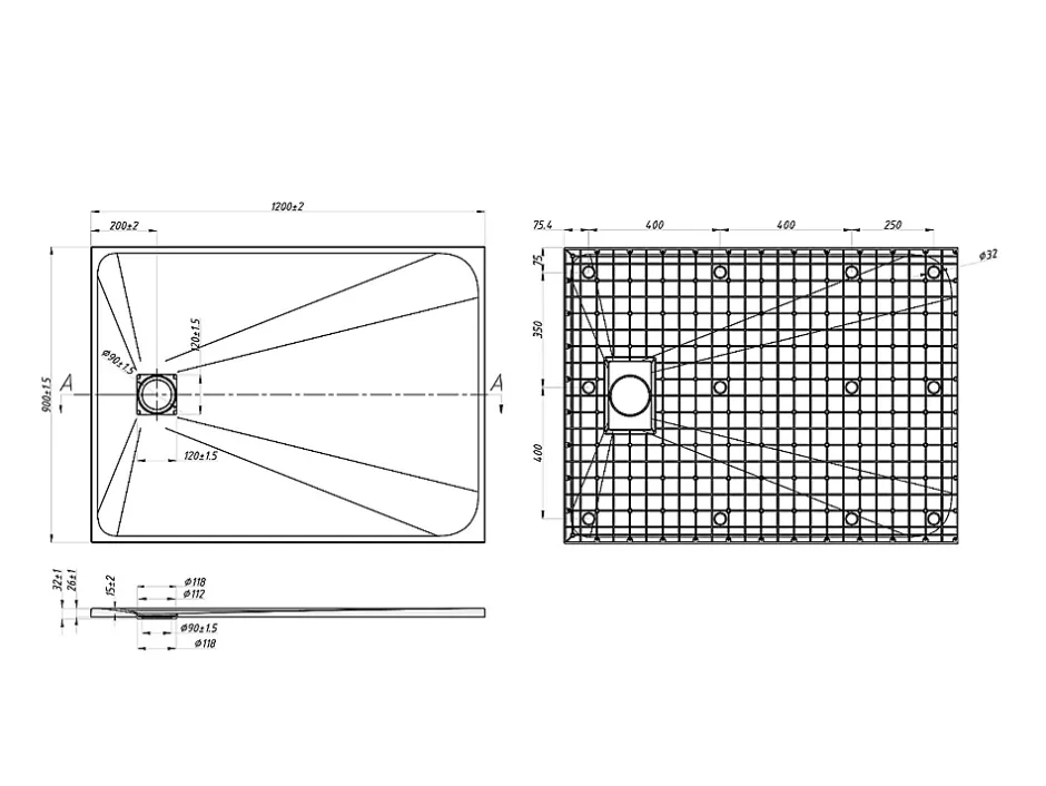 Vente-unique Receveur de douche extra plat à poser ou à encastrer recoupable en résine SMC avec siphon - Blanc - 120 x 90 cm - MIRNOSA