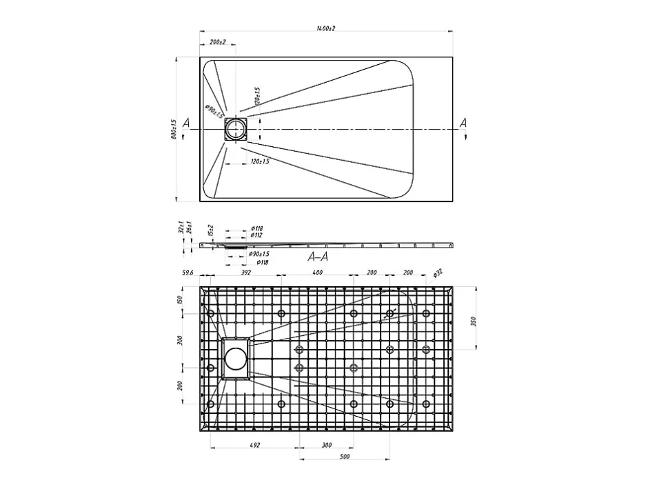 Vente-unique Receveur de douche extra plat à poser ou à encastrer recoupable en résine SMC - Blanc - 140 x 80 cm - MIRNOSA