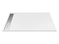 Vente-unique Receveur de douche extra plat à poser ou à encastrer recoupable en résine SMC avec siphon - Blanc - 160 x 90 cm - LYROSA