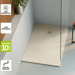 Lavaberg Receveur de Douche Extraplat 180x90cm Beige - Résine Minérale - Antidérapant - Effet Ardoise - Bonde Incluse -* Receveur De Douche