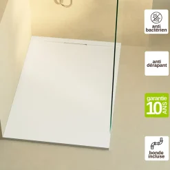Lavaberg Receveur de Douche Extraplat 180x90cm Blanc - Résine Minérale - Antidérapant - Effet Ardoise - Bonde Incluse -