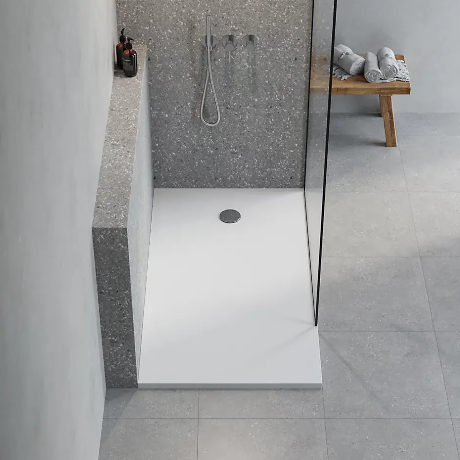 GoodHome Receveur de douche extra-plat l.90 x L.160 cm blanc anti dérapant, Leira