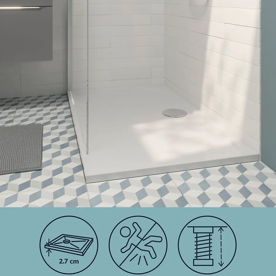 GoodHome Receveur de douche extra-plat l.70 x L.140 cm blanc anti dérapant, Limski* Receveur De Douche