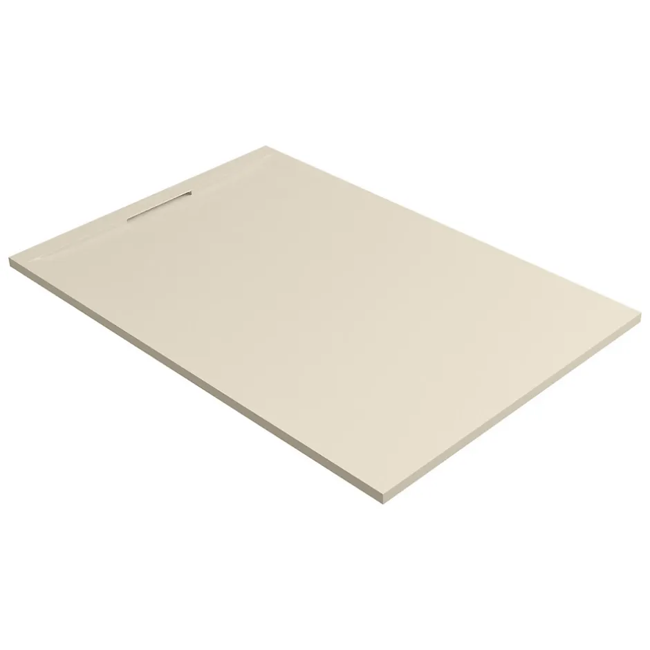 Lavaberg Receveur de Douche Extraplat 120x80cm Beige - Résine Minérale - Antidérapant - Effet Ardoise - Bonde Incluse -