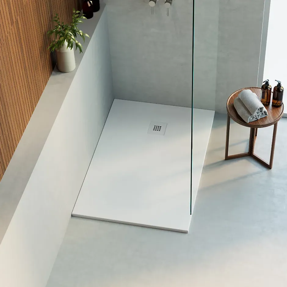 Lavaberg Receveur de Douche Extraplat 160x80cm Blanc - Résine Minérale - Antidérapant - Effet Ardoise - Bonde Incluse -