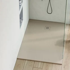Sanizéo Receveur de Douche Extraplat 90x120cm Beige - Résine Minérale - Antidérapant - Effet Pierre Naturelle - RÉSIGRÈS.