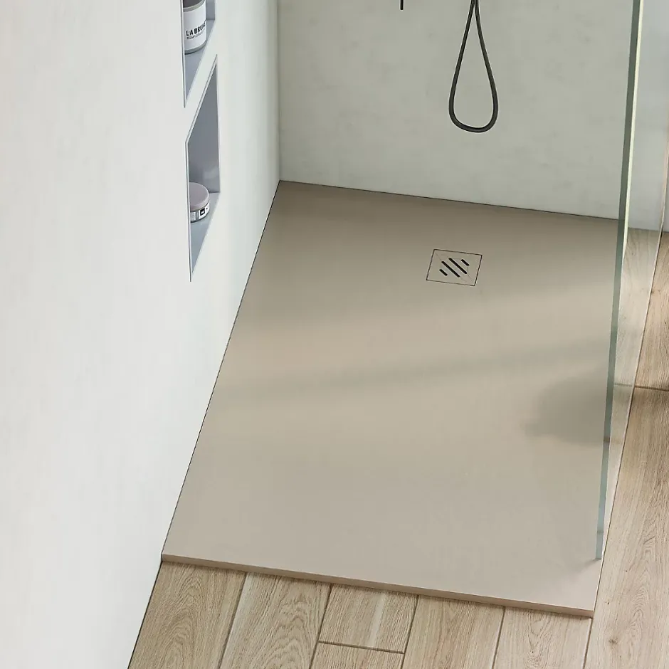 Sanizéo Receveur de Douche Extraplat 90x120cm Beige - Résine Minérale - Antidérapant - Effet Pierre Naturelle - RÉSIGRÈS.