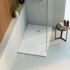Lavaberg Receveur de Douche Extraplat 180x90cm Blanc - Résine Minérale - Antidérapant - Effet Ardoise - Bonde Incluse -