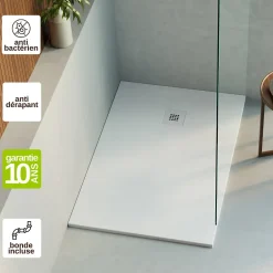 Lavaberg Receveur de Douche Extraplat 180x90cm Blanc - Résine Minérale - Antidérapant - Effet Ardoise - Bonde Incluse -