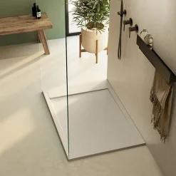 Lavaberg Receveur de Douche Extraplat 100x80cm Beige - Résine Minérale - Antidérapant - Effet Ardoise - Bonde Incluse -* Receveur De Douche