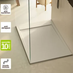 Lavaberg Receveur de Douche Extraplat 100x80cm Beige - Résine Minérale - Antidérapant - Effet Ardoise - Bonde Incluse -* Receveur De Douche