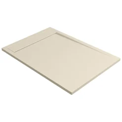 Lavaberg Receveur de Douche Extraplat 100x80cm Beige - Résine Minérale - Antidérapant - Effet Ardoise - Bonde Incluse -* Receveur De Douche