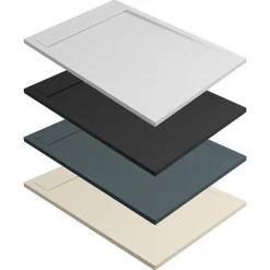 Lavaberg Receveur de Douche Extraplat 100x80cm Beige - Résine Minérale - Antidérapant - Effet Ardoise - Bonde Incluse -* Receveur De Douche