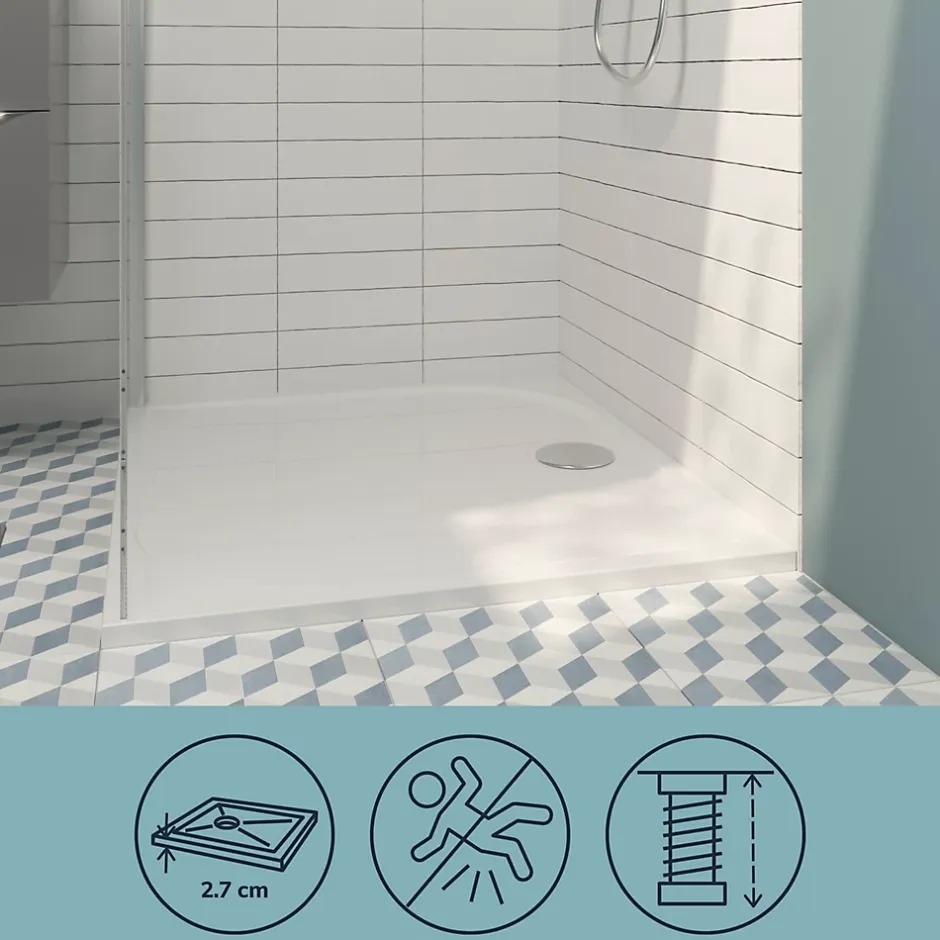 GoodHome Receveur de douche extra-plat l.90 x L.120 cm blanc anti dérapant, Limski