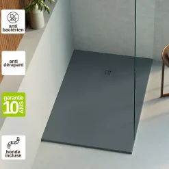 Lavaberg Receveur de Douche Extraplat 120x80cm Gris - Résine Minérale - Antidérapant - Effet Ardoise - Bonde Incluse -* Receveur De Douche
