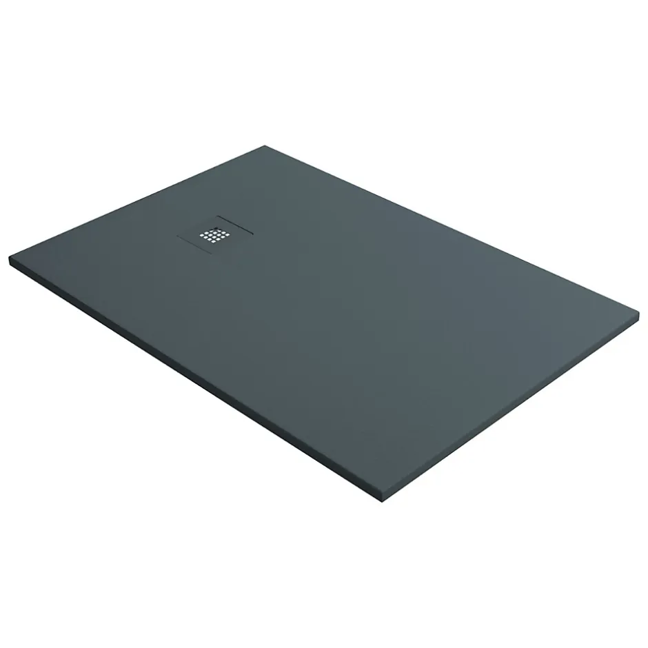 Lavaberg Receveur de Douche Extraplat 120x80cm Gris - Résine Minérale - Antidérapant - Effet Ardoise - Bonde Incluse -* Receveur De Douche