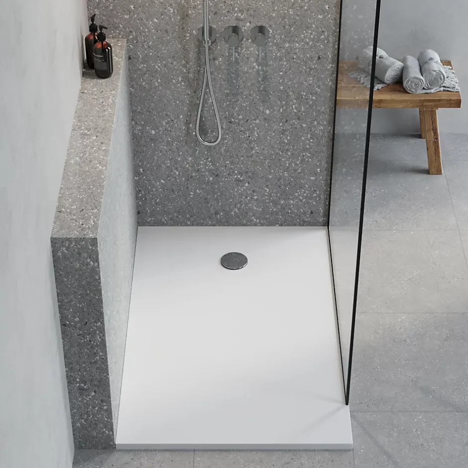 GoodHome Receveur de douche extra-plat l.90 x L.140 cm blanc anti dérapant, Leira* Receveur De Douche