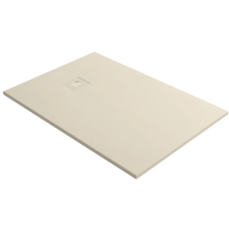 Lavaberg Receveur de Douche Extraplat 160x90cm Beige - Résine Minérale - Antidérapant - Effet Ardoise - Bonde Incluse -