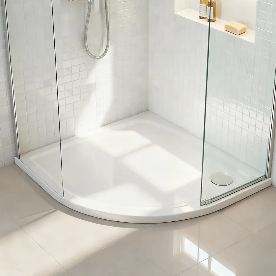 GoodHome Receveur de douche extra-plat quart de cercle l.90 x L.90 cm blanc anti dérapant, Limski