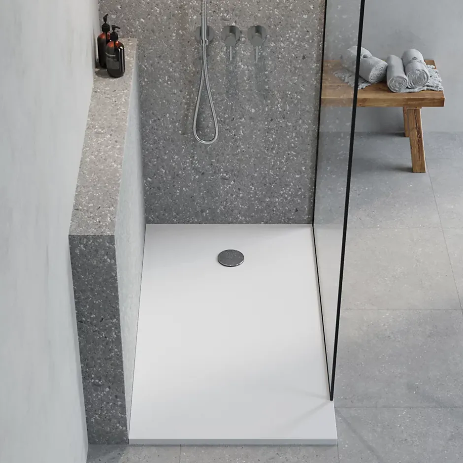 GoodHome Receveur de douche extra-plat l.80 x L.140 cm blanc anti dérapant, Leira