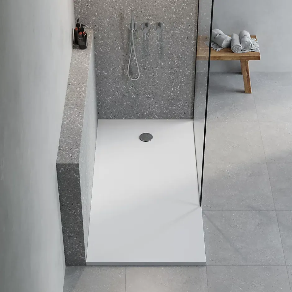 GoodHome Receveur de douche extra-plat l.80 x L.100 cm blanc anti dérapant, Leira* Receveur De Douche