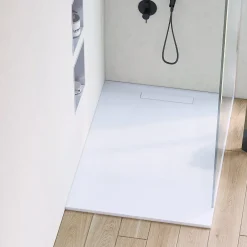 Sanizéo Receveur de Douche Extraplat 70X140cm Blanc - Résine Minérale - Antidérapant - Effet Pierre Naturelle - RÉSIGRÈS.