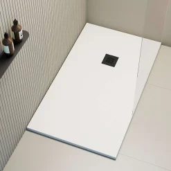 Poalgi Receveur de douche extraplat blanc 75 x 100 cm grille noire Hos's -