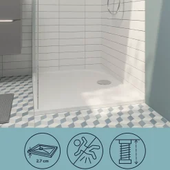 GoodHome Receveur de douche extra-plat l.80 x L.160 cm blanc anti dérapant, Limski