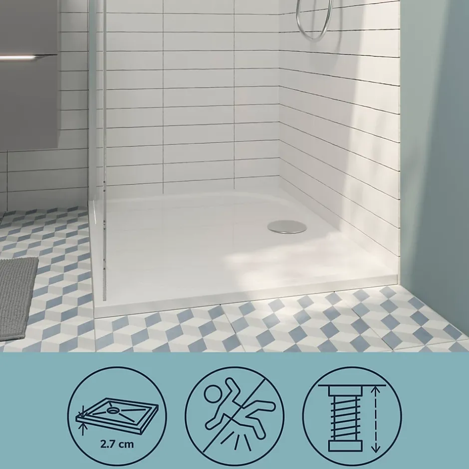 GoodHome Receveur de douche extra-plat l.80 x L.160 cm blanc anti dérapant, Limski