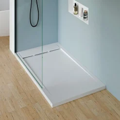 Bernstein Receveur de douche fonte minérale, Blanc mat, 160x90x4.5cm, Bac à douche antidérapant, Pente écoulement, Sans bonde
