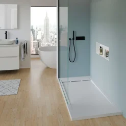 Bernstein Receveur de douche fonte minérale, Blanc mat, 160x90x4.5cm, Bac à douche antidérapant, Pente écoulement, Sans bonde