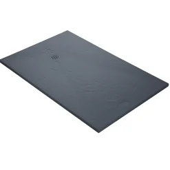 U-tile Receveur de douche gris 140 x 90 cm haute densité aspect ardoise - grille carrée excentrée