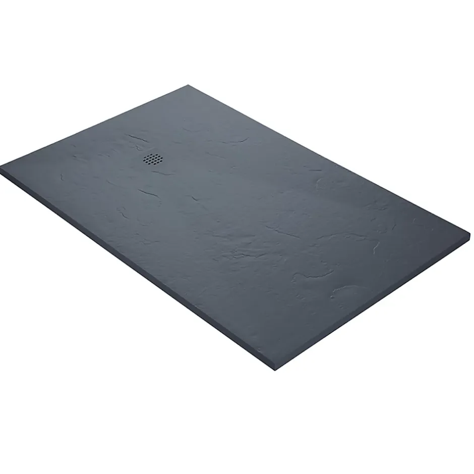 U-tile Receveur de douche gris 140 x 90 cm haute densité aspect ardoise - grille carrée excentrée