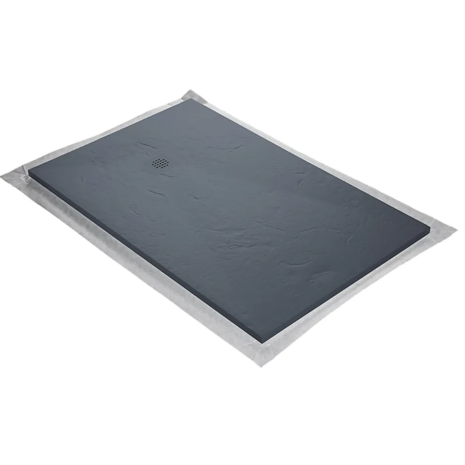 U-tile Receveur de douche gris 140 x 90 cm haute densité aspect ardoise - grille carrée excentrée