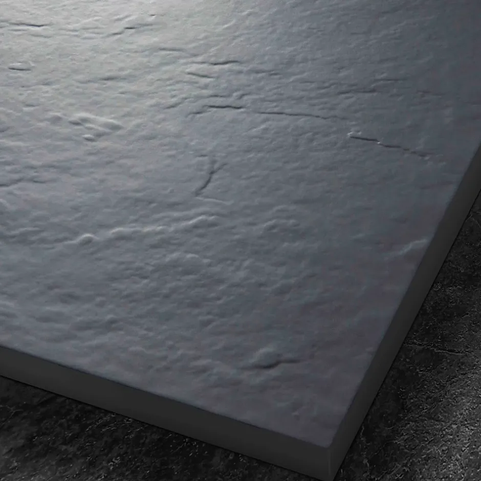 U-tile Receveur de douche gris 140 x 90 cm haute densité aspect ardoise - grille carrée excentrée